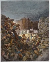 Le mura di Gerico che cadono - La caduta delle mura di Gerico - Incisione in 