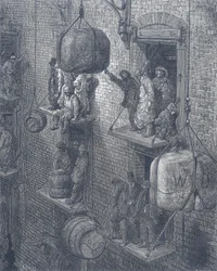 Magazzini nella città di Londra. Da Gustave Doré e Blanchard Jerrold Londra: Un Pellegrinaggio Londra 1872