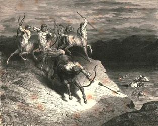 Noi verso quelle bestie, che rapidamente avanzavano, ci avvicinammo, quando Chirone prese una freccia, c1890
