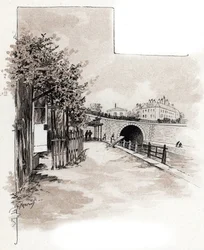 Dogana sul quai de Valmy, Canal Saint-Martin, Parigi. Disegno di Gustave Fraipont (1849-1923) tratto da 