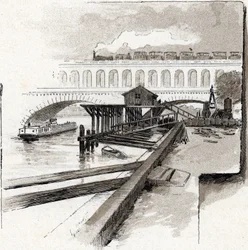 Il viadotto del Point du Jour, Boulogne-Billancourt. Disegno di Gustave Fraipont (1849-1923) tratto da Saint-Juirs