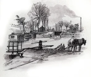 Veduta del canale Saint-Denis e del quai de la Gironde a la Villette, Parigi