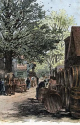 Vista del nuovo magazzino in Rue Laroche, Bercy, Parigi. Disegno di Gustave Fraipont (1849-1923) tratto da 