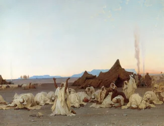 Preghiera serale nel deserto del Sahara (dettaglio del campo tuareg)