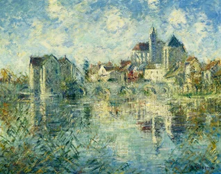 Moret-sur-Loing, il ponte e la chiesa, c.1935