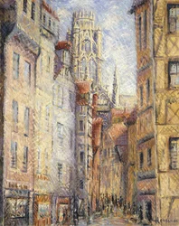 Rouen, una strada vicino alla chiesa, c.1920