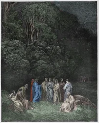 Inferno, Canto 4: Omero, i poeti e gli eroi nel Limbo, illustrazione dalla Divina Commedia di Dante Alighieri, 1885