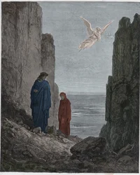 Purgatorio, Canto 19: I poeti ascendono al quinto cerchio, illustrazione dalla Divina Commedia di Dante Alighieri, 1885