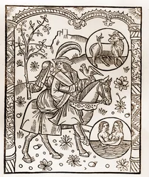 Calendario del pastore - I lavori dei mesi - Maggio - Xilografia dal libro del 1496 stampato da Guy Marchant a Troyes - Incisione in 