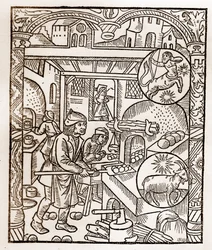 Calendario del pastore - I lavori dei mesi - Novembre - Xilografia dal libro del 1496 stampato da Guy Marchant (Guido Mercator) a Troyes - Incisione su legno in 