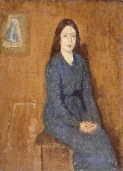 Ragazza seduta con vestito blu a pois, 1914-15