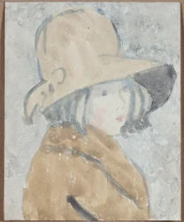 Studio di una bambina con un cappello a tesa larga
