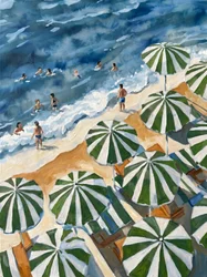 Ombrelloni da spiaggia a strisce verdi