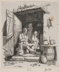 Un musicista italiano seduto in una porta aperta