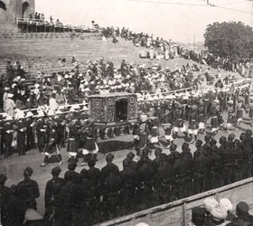 Un palanchino di stato in una processione reale, Delhi, India, 1912