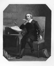Joost van den Vondel, poeta e drammaturgo olandese del XVII secolo, c. 1870