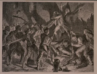 Il massacro nelle prigioni nel settembre 1792, inciso da Jean-Baptiste Charles Carbonneau (n.1815)