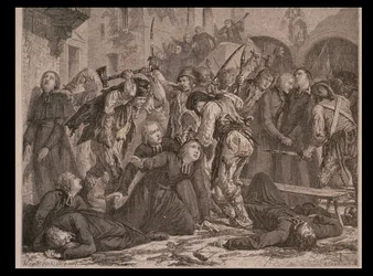 Il massacro dei sacerdoti nel settembre 1792, inciso da Charles Maurand