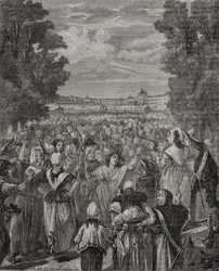 Le donne marciano su Versailles, 5-6 ottobre 1789, inciso da Pannemaker-Ligny, da 