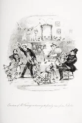 Emozione di Mr. Kenwigs nel sentire le notizie di famiglia da Nicholas, illustrazione da 