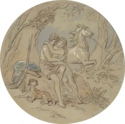 Uno dei diciotto disegni per una serie di piatti che illustrano Venere e Adone