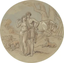 Uno dei diciotto disegni per una serie di piatti che illustrano Venere e Adone