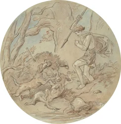 Uno dei diciotto disegni per una serie di piatti che illustrano Venere e Adone