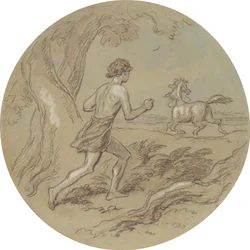 Uno dei diciotto disegni per una serie di piatti che illustrano Venere e Adone