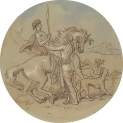 Uno dei diciotto disegni per una serie di piatti che illustrano Venere e Adone