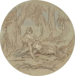 Uno dei diciotto disegni per una serie di piatti che illustrano Venere e Adone