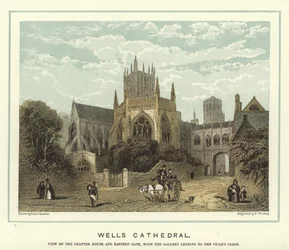 Cattedrale di Wells, vista della sala capitolare e della porta orientale, con la galleria che conduce alla Vicar