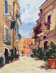 Città vecchia, Bari, Italia, 2024 circa (acquerello e inchiostro su carta)