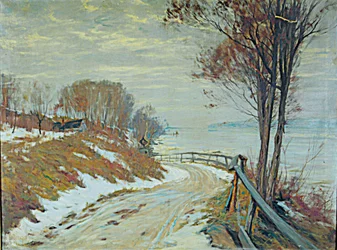 Strada attraverso un paesaggio innevato