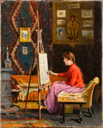 Giovane pittrice nel suo atelier