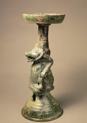 Lampada di ceramica cinese antica, artefatto tombale, dinastia Han, 25-220 d.C.