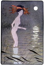 Giovane giapponese che si bagna in uno stagno al chiaro di luna - in "Bambola giapponese" di Félicien Champsaur, ill. Hanafusa Itcho, Parigi