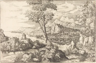 Paesaggio con tre uomini