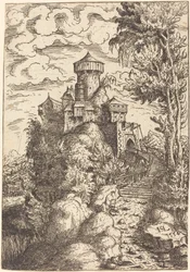 Paesaggio con una fortezza e grande scalinata