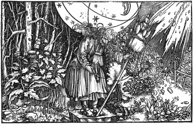 Vecchia donna (strega o fata) che fila