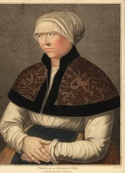 Ritratto della moglie di Hans Holbein, Elsbeth, al Kensington Palace, 1812 (incisione)
