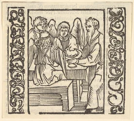 Angeli serviti a tavola, illustrazione da Speculum Passionis