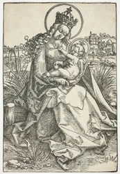 Madonna e Bambino su una panca erbosa