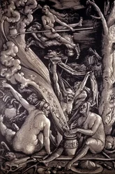 Il sabba delle streghe, incisione di Hans Baldung Grien, pittore, incisore e disegnatore tedesco (1484-1545)