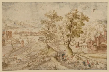 Paesaggio collinare con due castelli d