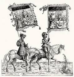 Due cavalieri a cavallo, dalla Processione Trionfale di Massimiliano, c.1516-18