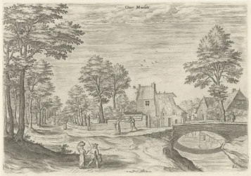 Veduta della strada verso la porta della città di Bruxelles Overmolen