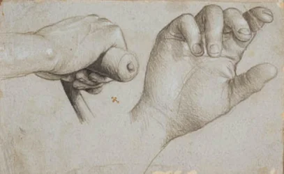 Studi della mano di un balestriere e della mano destra di San Sebastiano