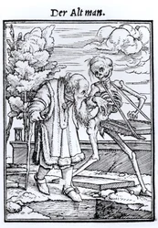 La morte e il vecchio, da „La danza della morte“, inciso da Hans Lützelbürger, ca. 1538