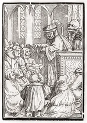 La morte arriva per il predicatore, inciso da Georg Scharffenberg, da 