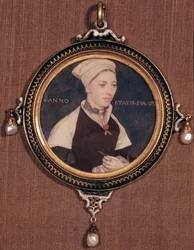 Ritratto in miniatura di Jane Small, precedentemente conosciuta come Mrs. Robert Pemberton, c.1540